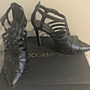 Rebecca Minkoff Randi Pointed Toe Black Leather Strappy Pumps Size 7.5 Worn Once